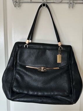 Coach Madison Leather North/South Satchel 25170 Black Pebbled Leather. Tote Bag